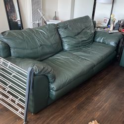 green leather couch