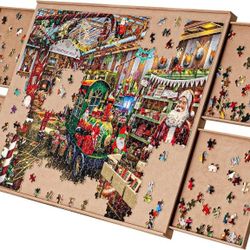 Becko US 1000-Piece Jigsaw Puzzle Board With 4 Drawers, Portable Flannlette-Coated Puzzle Table, Smooth Edges Design For Well Protecting Tabletop Agai