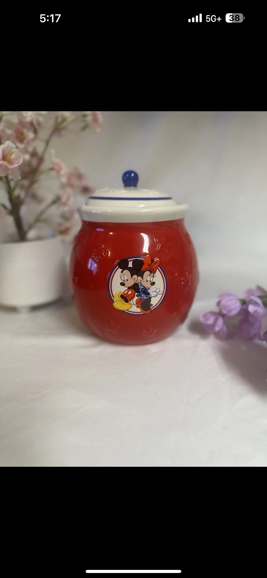 Vintage Disney Mickey Minnie Mouse Ceramic Cookie Jar Canister Embossed 3D