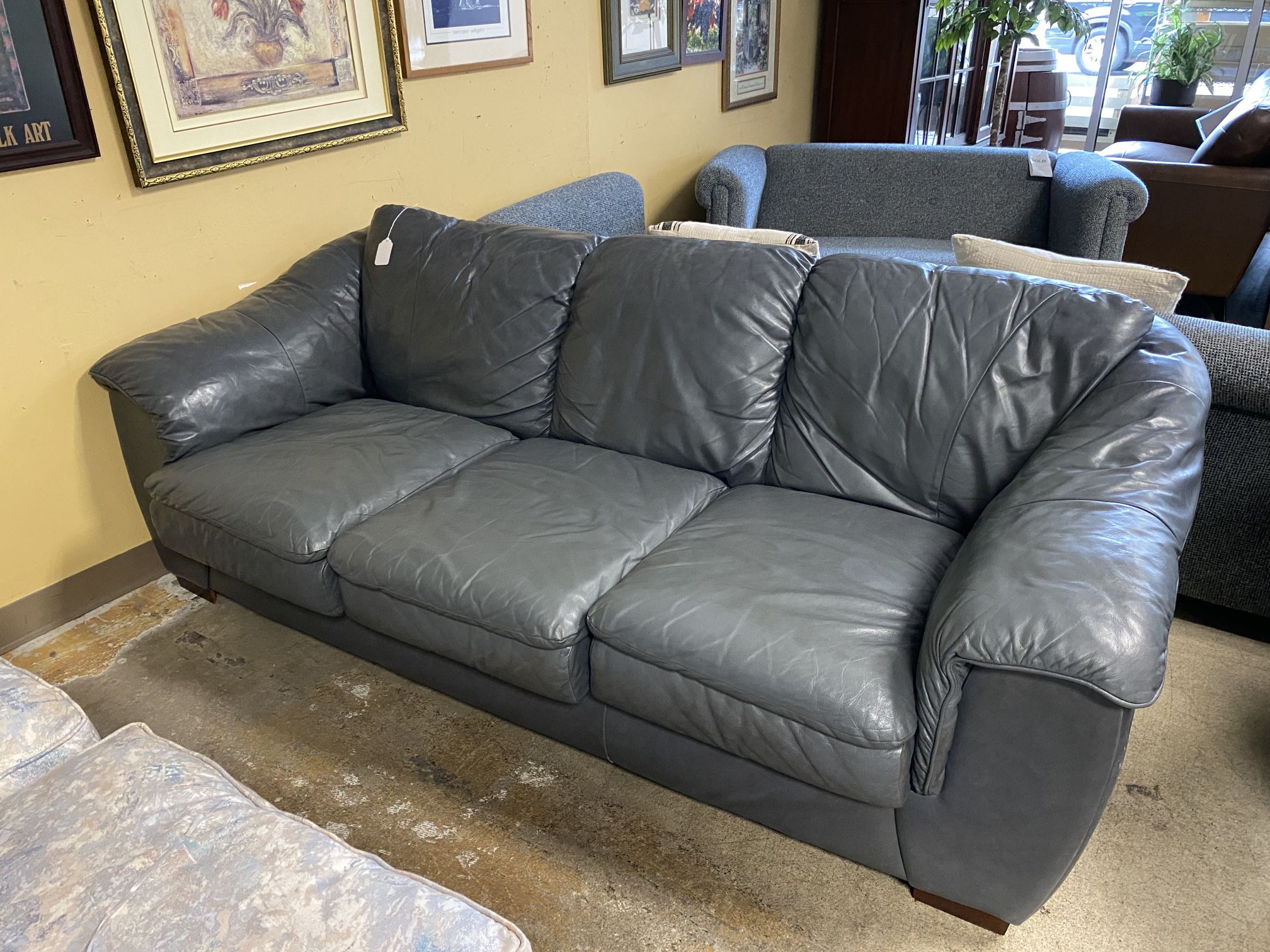 PALLISER Grey 3 Seat Leather Sofa