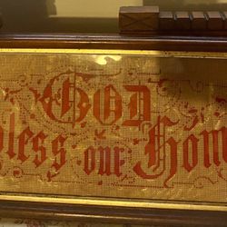 Antique Framed Embroidery Sampler “God Bless Our Home”