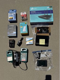 Price Drop! One Giant Lot Of Electronics! One Price Takes All! Two Portable Tvs, Tp-Link WiFi Routers, Centech Trickle Car Auto and NiMh/NiCd Battery 