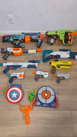 Large Lot of Toy Blasters + Target & Shield (NERF, X-Shot, Fortnite