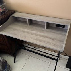 Grey wash Wood Desk w/power outlet