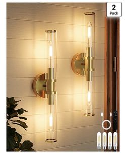 Rayogale 20.5 Inch 8000mAh Wireless Wall Sconces with Remote Control, Battery Operated Wall Sconce Set of 2 with Timer, Gold