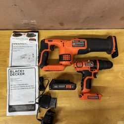 Black & Decker 20v Drill/Driver and 20v Cordless Reciprocating Saw  With 1.5ah battery & Charger Kit