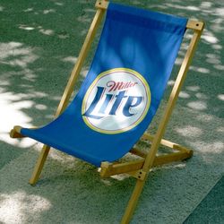 1990 Miller Lite Sling Chair • Very Rare! • Beach Lounge Folding Canvas • Beautiful Shape! • High Life Beer Milwaukee Wisconsin