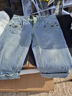 Striped Denim Jeans with Neon Stitching