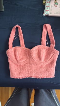 Zara Pink Tweed Bustier Crop Top - Size XS