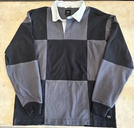 Vans Grant Checkerboard Rugby Mens Black/Gray Long Sleeve Shirt M Medium $70 Retail