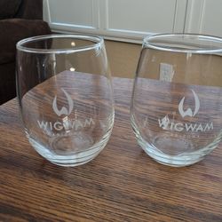 Stemless WINE glasses With Wig Wam Logo, New. Giftable $1.00 Ea