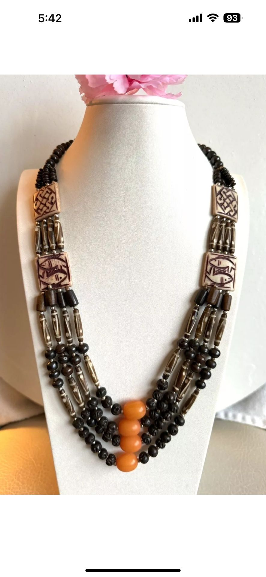 Vintage and beautiful tribal theme 4 strand yak bone handmade necklace 27”inch long🔥