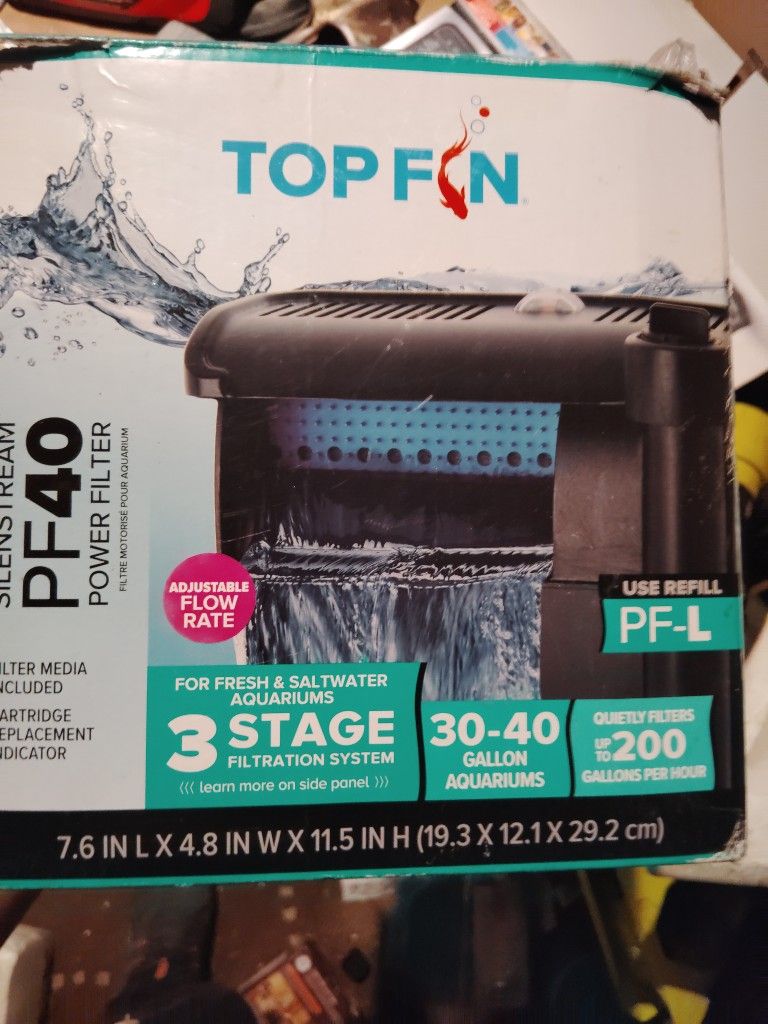 Top Fin SILENSTREAM PF40 Power Filter For Fish Tank Aquarium