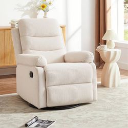 Beige Corduroy Swivel Recliner Chair