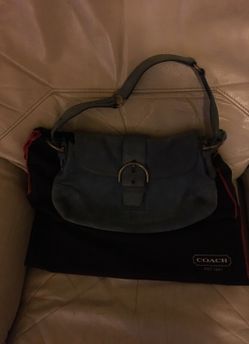 Blue suede coach handbag