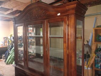 Large Wood and Glass China Display Cabinet