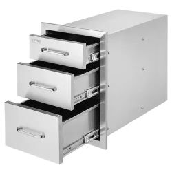 163*Outdoor Kitchen Drawers 14" W x 20.3" H x 23" D, Flush Mount Triple Access BBQ Drawers Stainless Steel with Handle, BBQ Island Drawers for Outdoor