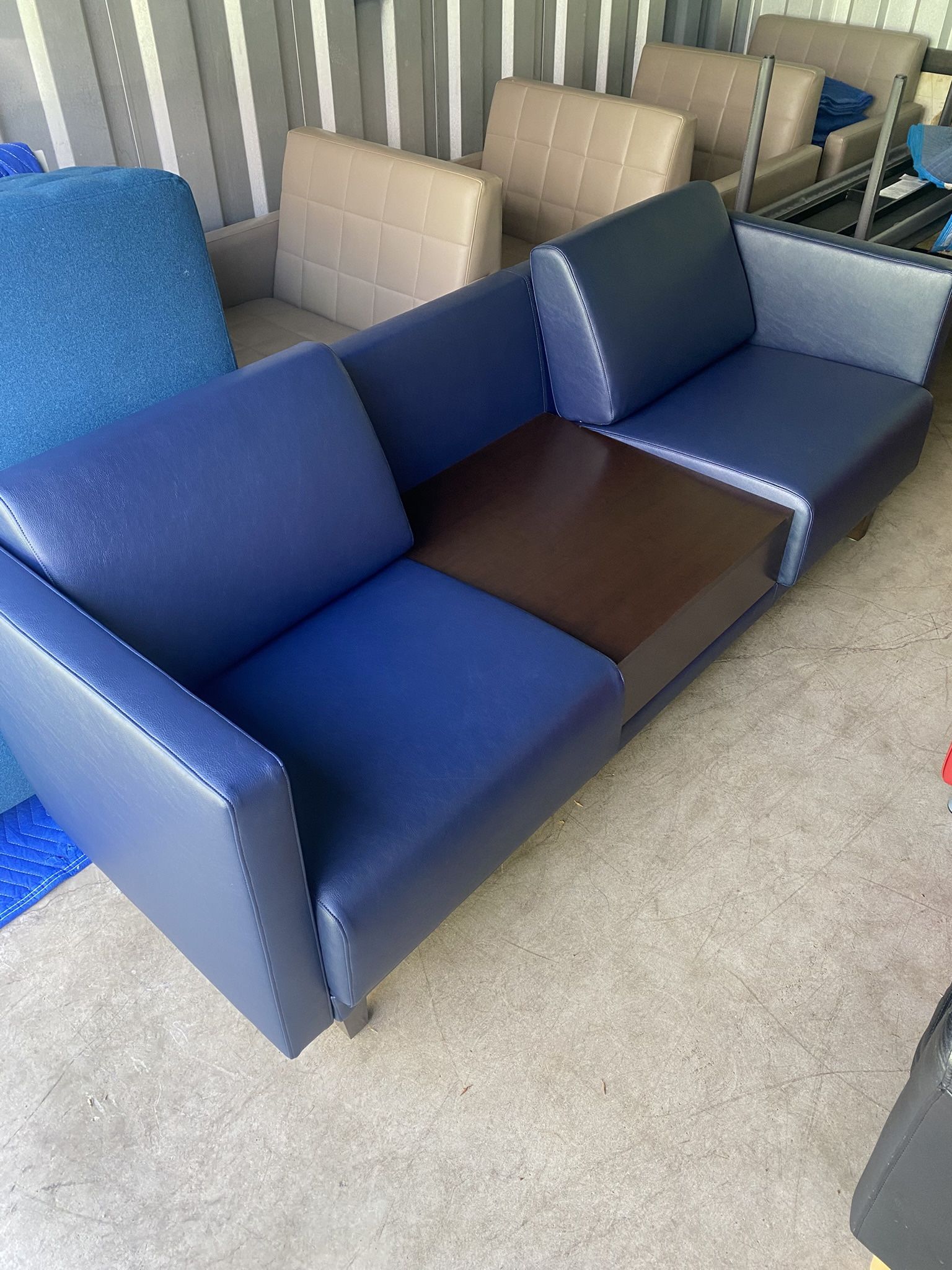 HON 2 Seater Lounge Waiting Room Sofa With Attached Wooden Table