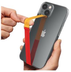 (200) 3 in 1 Bicolor Mobile Phone Strap, Reusable Grip Holder with Clip for iPhone & Samsung - Mandarin Red 200