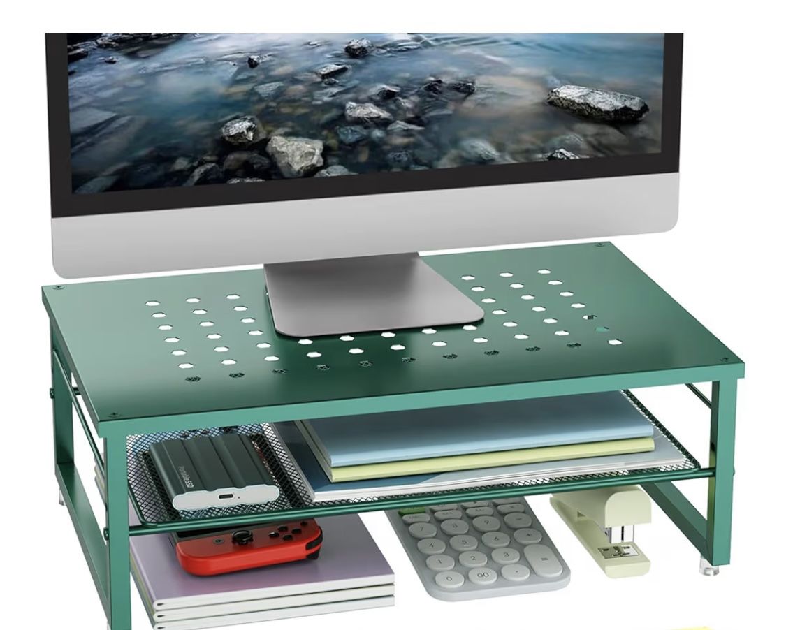 Tier Metal Monitor Stand Riser- dark green- New! 