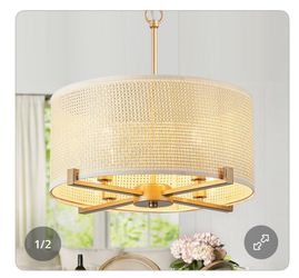18” Modern Gold Rattan Pendant Chandelier