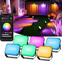 BrizLabs Flood Lights Outdoor, 6 Pack Smart RGBCW Landscape Lighting APP/Voice C
