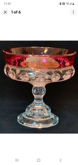 VINTAGE INDIANA GLASS RUBY-RED TRIMMED KINGS CROWN CANDY DISH
