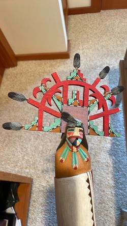 This is a hand-carved and painted Hopi Katsina (Kachina) doll, representing the Shalako Mana (Shalako Maiden).