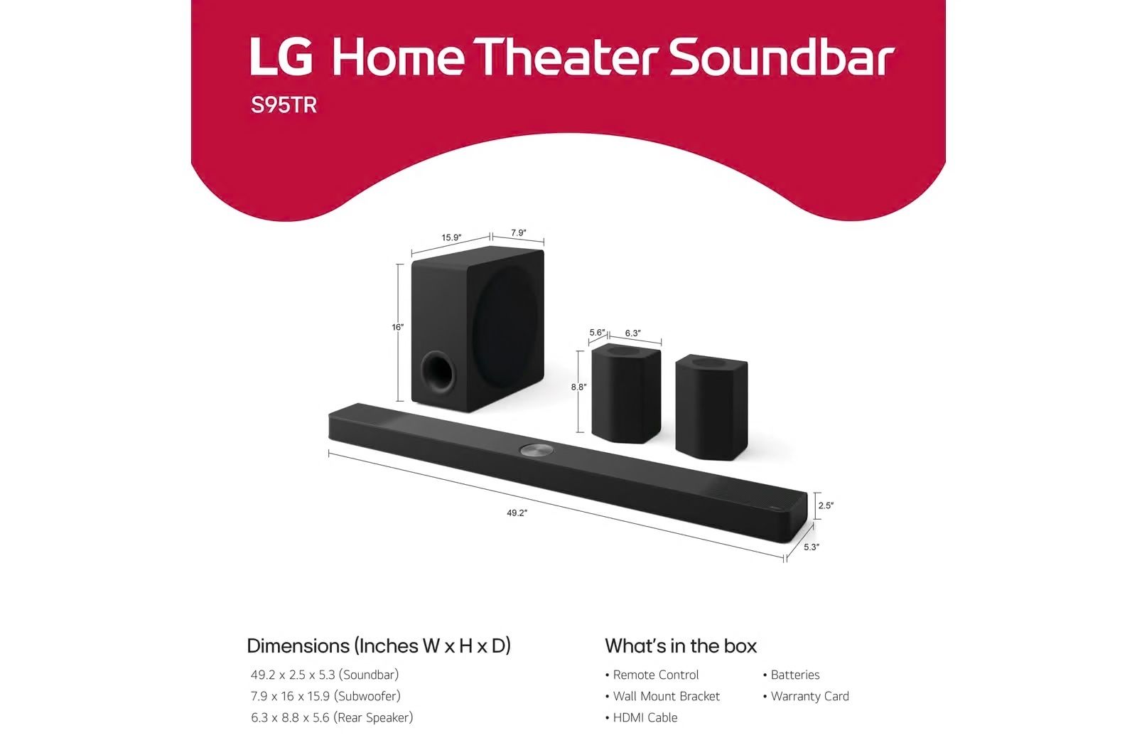 LG S95TR 9.1.5 Channel Wireless Soundbar With Subwoofer & Rear Speaker