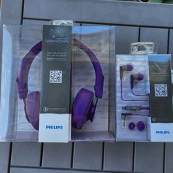 Philips Purple Headphones and Ear Buds