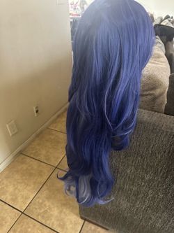 Very long blue wig