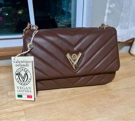 Valentino Orlandi Brown Quilted Vegan Leather Crossbody Bag