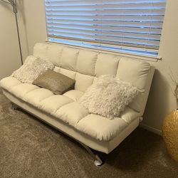 White Bonded Leather Sofa / Full Bed
