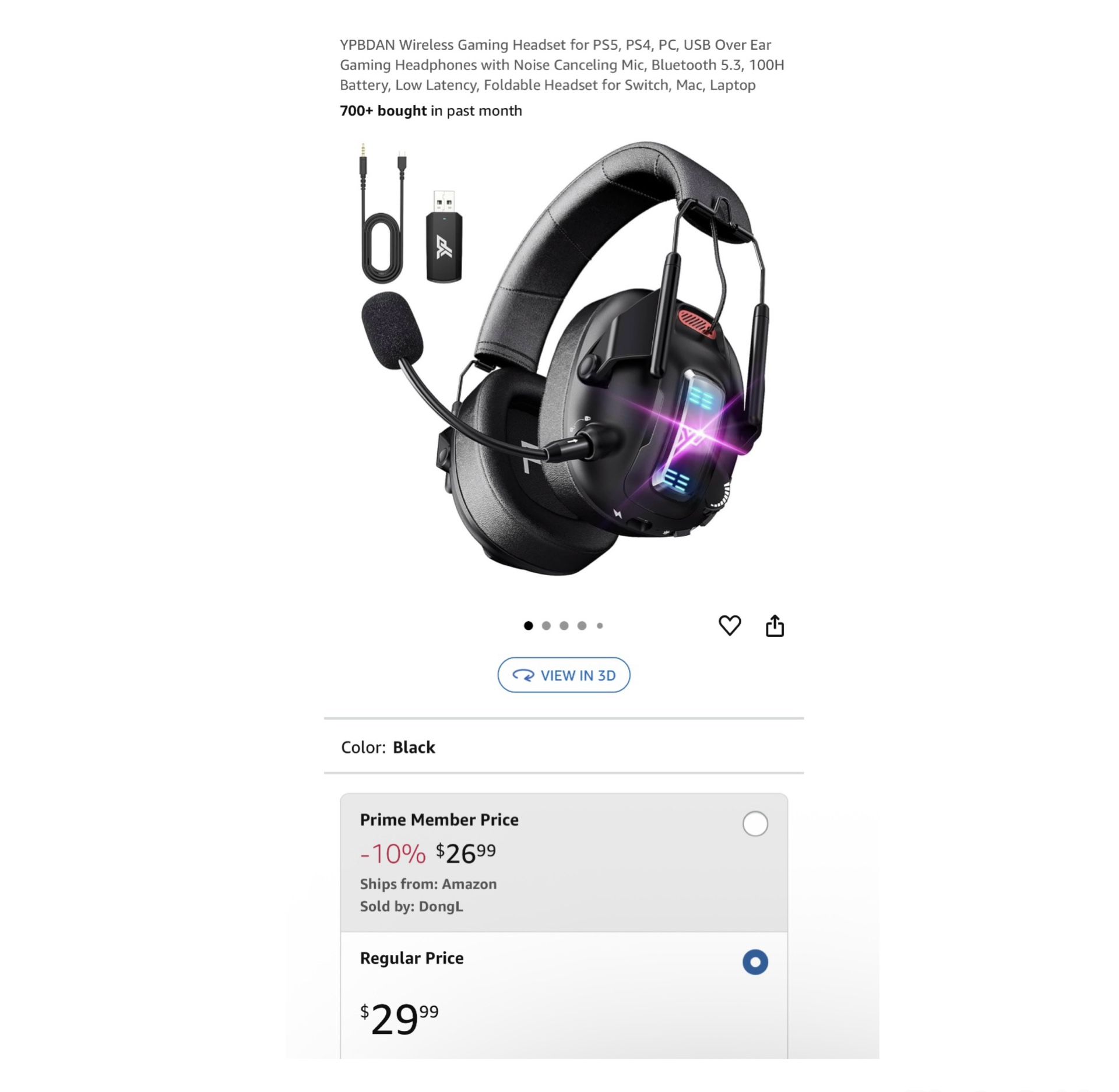 Brand new Wireless Gaming Headset for PS5, PS4, PC, USB Over Ear Gaming Headphones with Noise Canceling Mic, Bluetooth 5.3, 100H Battery, Low Latency,