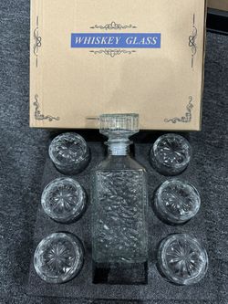 Ice Diamond Design - Brand New Whisky Whiskey Decanter And 6 Whisky Whiskey Glasses Bar Set For Liquor Scotch Bourbon Wine - Brand New
