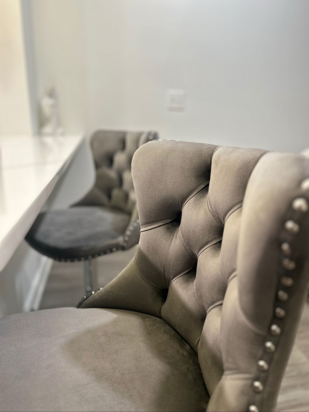 Set Of 2 Grey velvet Bar Stools