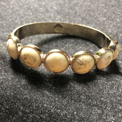 Vintage Gold Tone Bracelet With Howlite Stones- Magnetic Closure