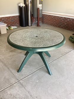 Round Outdoor Patio Table with Mosaic Top45” D Vinyl Cover Included Table ONLY