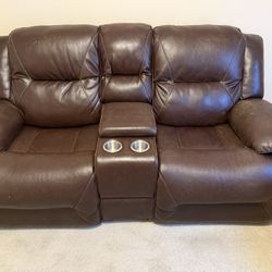 Leather electric reclining loveseat