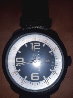Tommy Hilfiger watch black leather mens