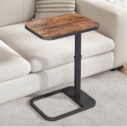 Kitstorack TV Tray Table, Adjustable Height & Flip-Top & Rounded Metal Corners, Snack Table for Couch, Sofa, Bed, Chair, Living Room, C Shaped End Sid