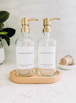 Glass Soap Dispenser Set with Gold Pumps
