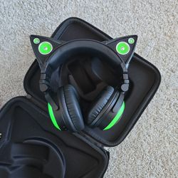 Axent Wear Green LED Cat Ear Gaming Headphones For Xbox, Playstation, Switch, PC With Carrying Case