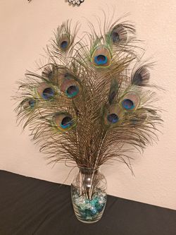 Peacock Feather Arrangement Decor - 24" Tall