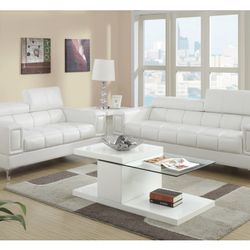 White Faux Leather Sofa And Love Seat Set 