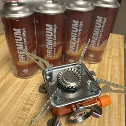 New Portable Camping 🏕️Single Burner Stove w/ 4pack Gas Cartridges
