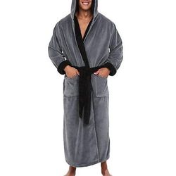 Mens Hooded Robe - Plush Long Bathrobes for Men