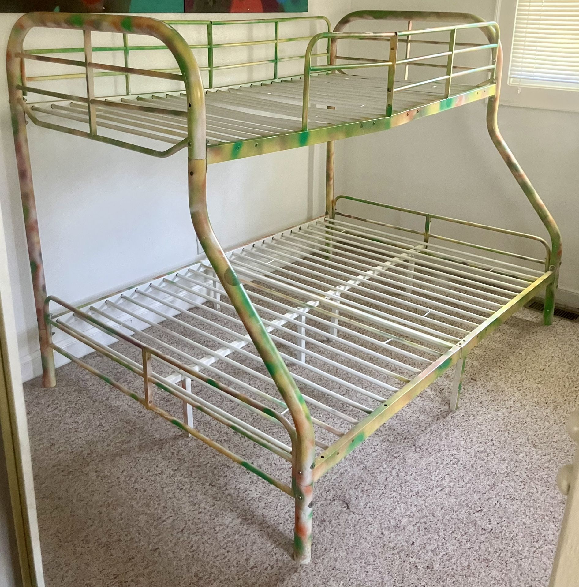 Multicolored Metal Bunk Bed Frame (Twin Mattress Included)