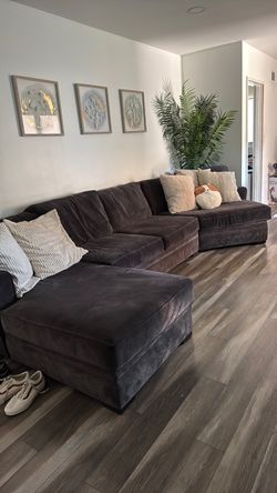 Large Dark Gray Velvet Sectional Sofa
