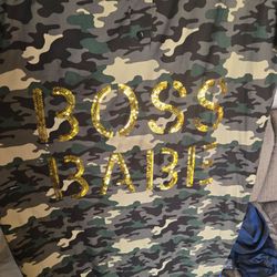 Camo Button-Up dress with Gold boss babe